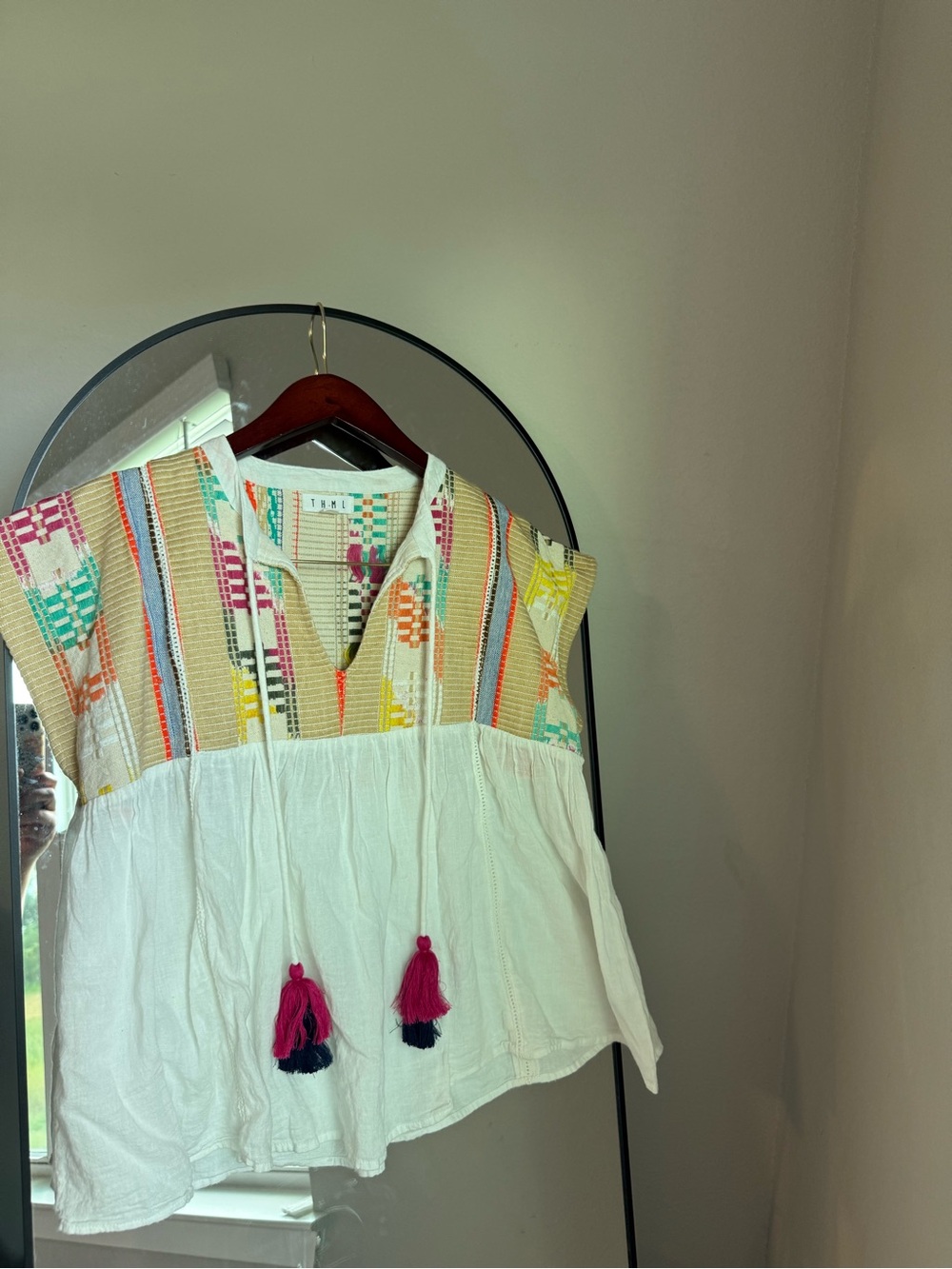 THML Embroidered Cotton Peasant Top